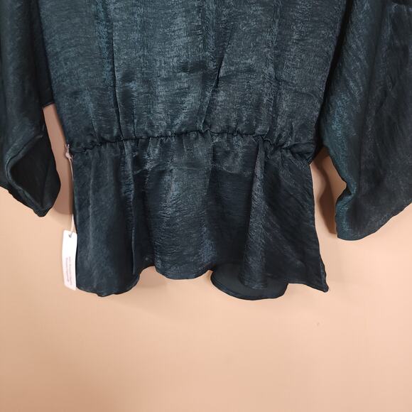 Six/Fifty Batwing Sleeve Empire Waist V-neck Blouse in Hunter Green Size M - Picture 7 of 10
